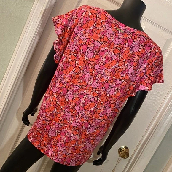 Michael Kors Pink and Orange Floral Short Sleeve Top NWTs - Picture 7 of 11
